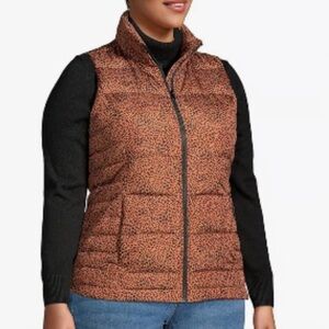 NEW Land's End 600 Down HyperDRY Leopard Puffer Vest Print, SIze L  (14-16) W-20